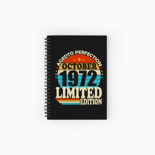 October 1972 Vintage Retro Birthday Gift Spiral Notebooks   Ruled Line