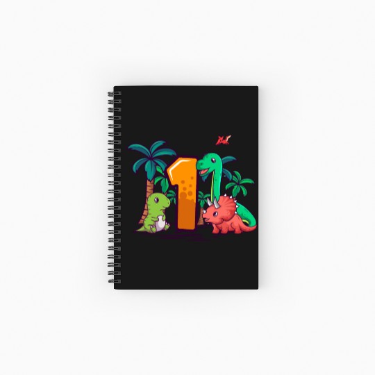 1st Birthday T-Rex Triceratops Dinosaur 1 Year Spiral Notebooks   Ruled Line