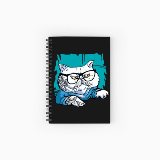 Stylish Nerd Persian Cat Beanie Glasses Tattoo Spiral Notebooks   Ruled Line