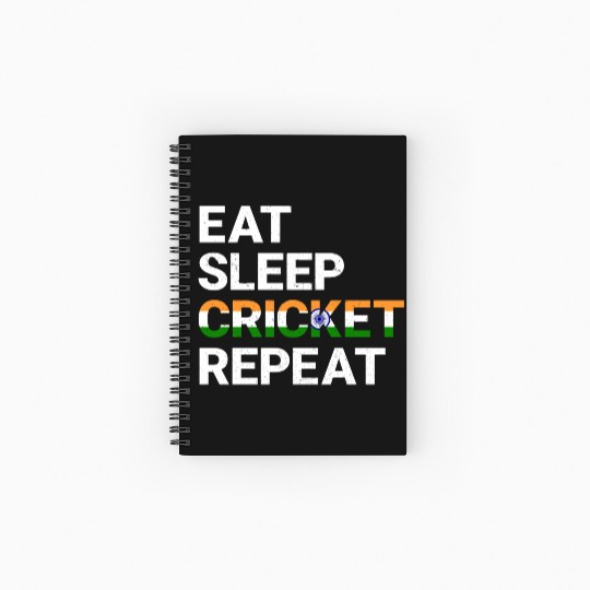 Eat Sleep Cricket Repeat IND Flag Sports Gift Spiral Notebooks   Ruled Line