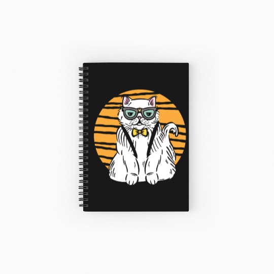 Stylish Nerd Persian Cat Beanie Glasses Tattoo Spiral Notebooks   Ruled Line