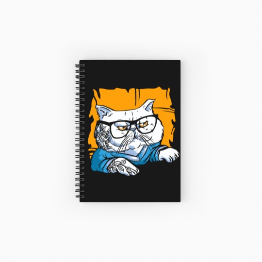 Stylish Nerd Persian Cat Beanie Glasses Tattoo Spiral Notebooks   Ruled Line