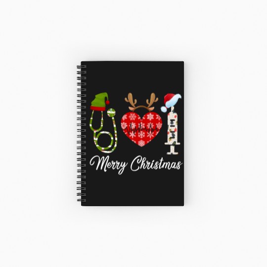 Merry Christmas Nursing Elf Reindeer Santa Hat Spiral Notebooks   Ruled Line
