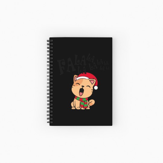 Cute Christmas Cat Singing Fa la la la Song Spiral Notebooks   Ruled Line