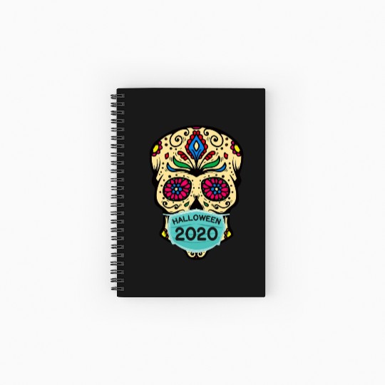 Sugar Skull Wearing Face Mask | Day of the Dead Spiral Notebooks   Ruled Line