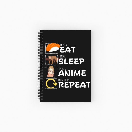 Eat Sleep Anime Repeat Spiral Notebooks   Ruled Line, Anime Manga