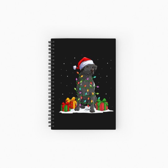 Black Lab Labrador Christmas Lights Pajama Dog Spiral Notebooks   Ruled Line