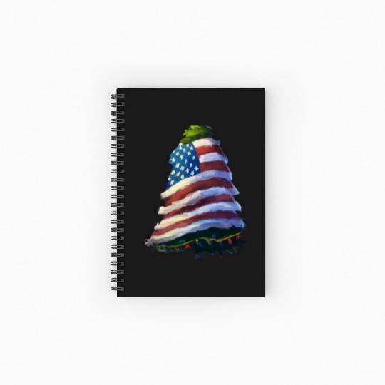 Patriotic Christmas Tree Wrapped In US Flag Spiral Notebooks   Ruled Line