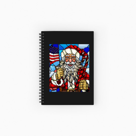 Patriotic Christmas Santa With US Flag Stained Spiral Notebooks   Ruled Line