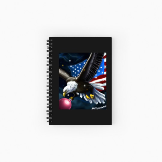 Patriotic Christmas Sea Eagle With US Flag And Spiral Notebooks   Ruled Line