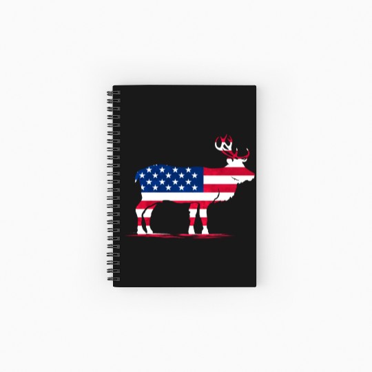 Patriotic US Flag Colored Moose Reindeer Elch Spiral Notebooks   Ruled Line