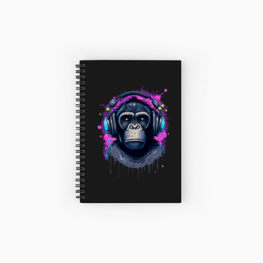 ape, primate, monkey wearing headphones Spiral Notebooks   Ruled Line