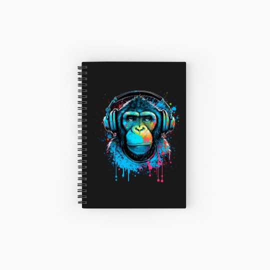 ape, primate, monkey wearing headphones Spiral Notebooks   Ruled Line