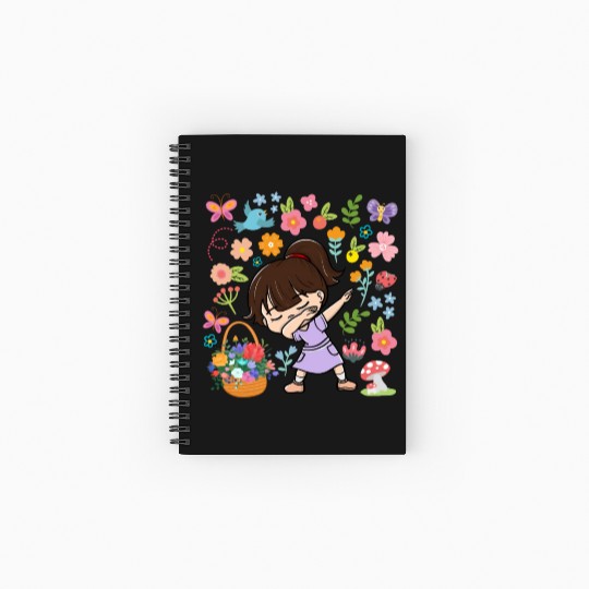 Dabbing Girl Hippie Flower Bouquet Basket Spring Spiral Notebooks   Ruled Line
