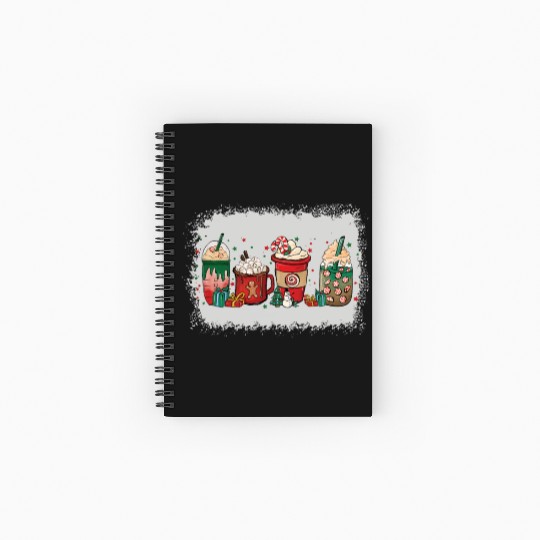 Christmas Coffee Cup Bleached Spiral Notebooks   Ruled Line