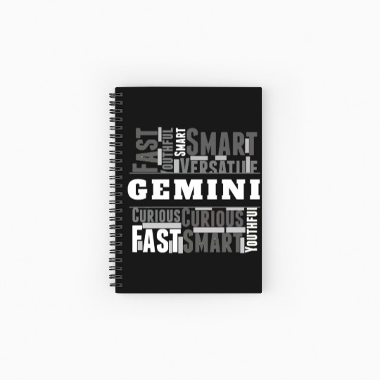 Gemini Zodiac Star Sign Word Cloud Square Monochro Spiral Notebooks   Ruled Line