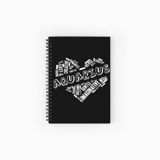Aquarius Heart Word Cloud Doodle Astrology Zodiac Spiral Notebooks   Ruled Line