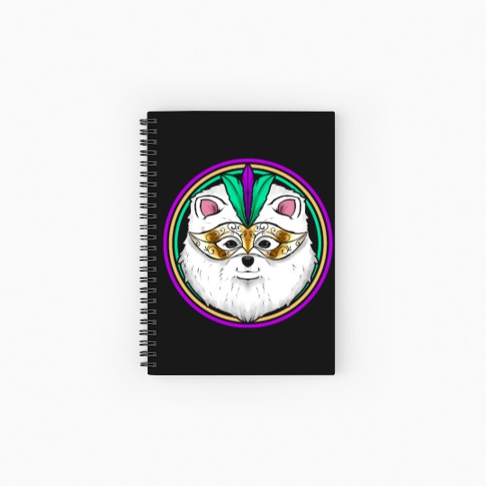 Pomeranian Or Samoyed Dog With Mask For Mardi Gras Spiral Notebooks   Ruled Line