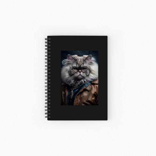 Persian Cat Breed Portrait wears a leather jacket Spiral Notebooks   Ruled Line