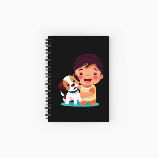 Sweet baby smiling with lovely puppy Spiral Notebooks   Ruled Line