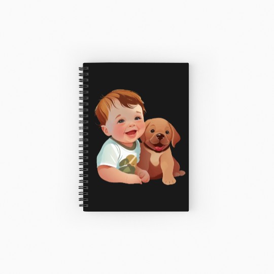 Sweet baby smiling with lovely puppy Spiral Notebooks   Ruled Line