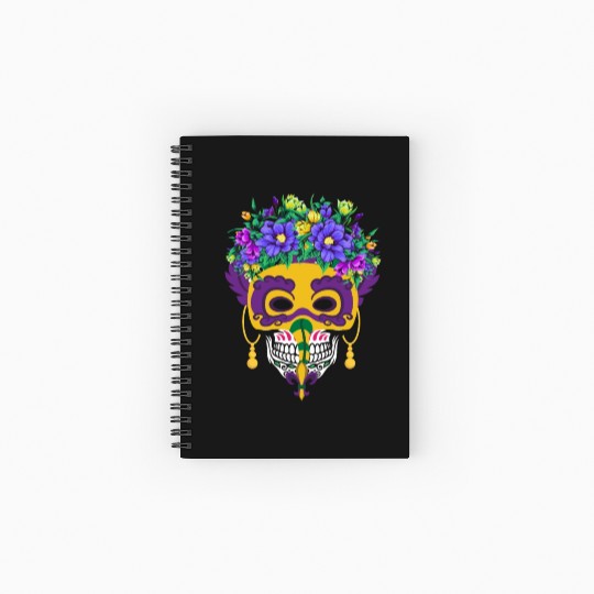 El Dia De Los Muertos Mardi Gras Mask Flower Sugar Spiral Notebooks   Ruled Line