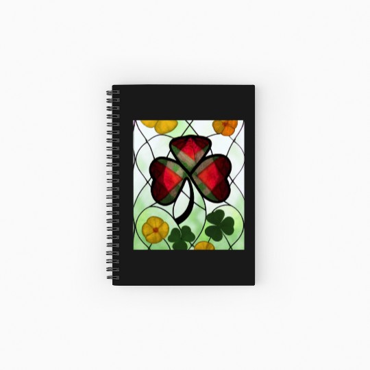 Red plaid Shamrock with Yellow Poppies (AI Art) Spiral Notebooks   Ruled Line