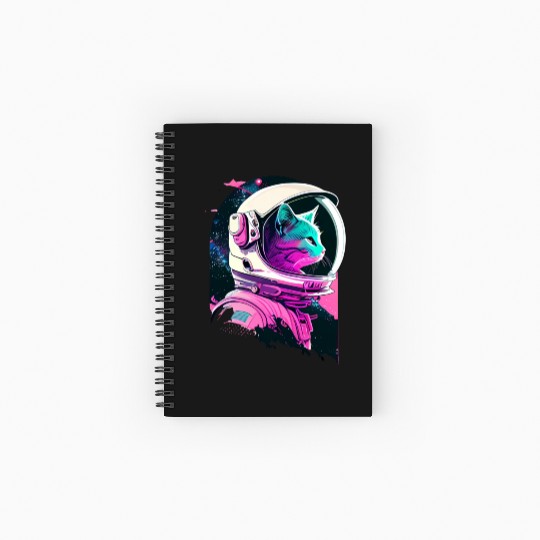 Aesthetic Vaporwave Space Cat 80s 90s Astronaut Spiral Notebooks   Ruled Line