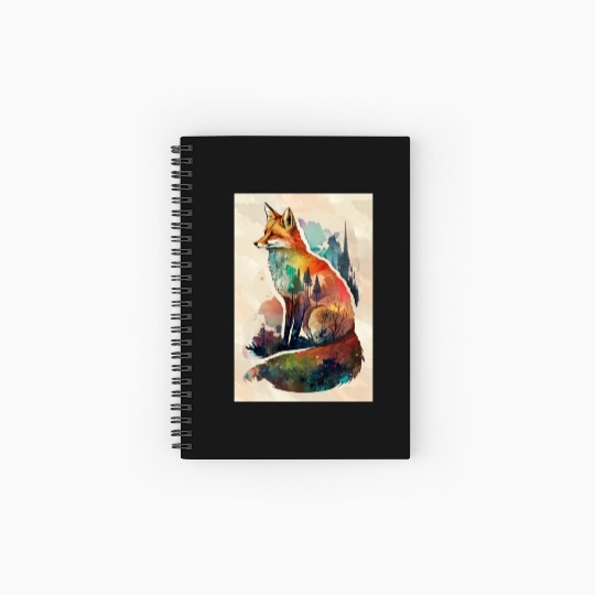 Fox watercolor woodland forest animal wild animal Spiral Notebooks   Ruled Line