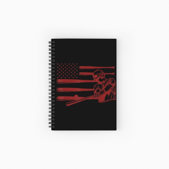 Baseball Player Batter Baseball Bat USA Flag Spiral Notebooks   Ruled Line