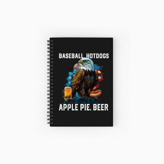 Baseball Hotdogs Apple Pie Beer Drinker Patriotic Spiral Notebooks   Ruled Line