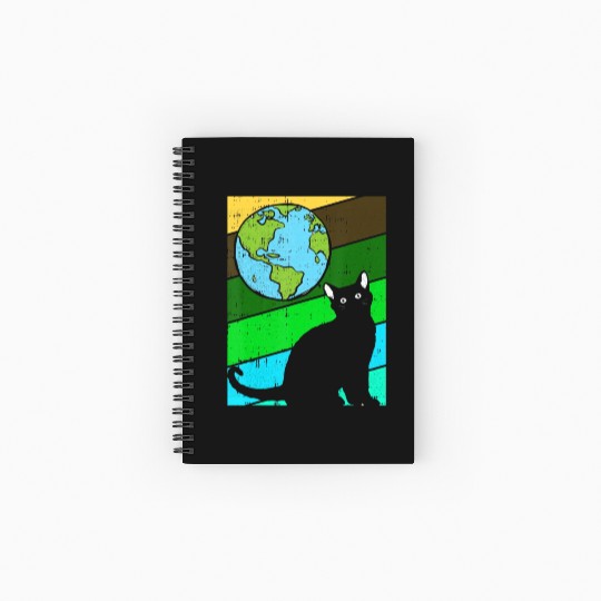 Black Cat Earth Day Retro Kitten Lover Environment Spiral Notebooks   Ruled Line
