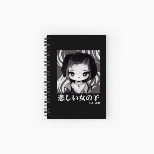 Sad Girl Gothic Chibi Urban Japanese Aesthetic Spiral Notebooks   Ruled Line