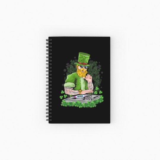 St Patricks Day DJ, Music Love, Tattoos Lucky Clov Spiral Notebooks   Ruled Line