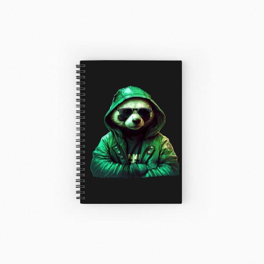 Cool Panda with Green Spiral Notebooks   Ruled Line and Sunglasses