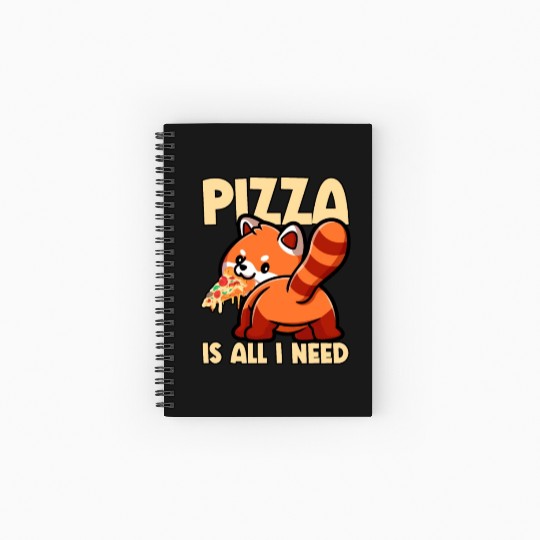 Cute Animal Red Panda Pizza Fan Eating Fast Food Spiral Notebooks   Ruled Line