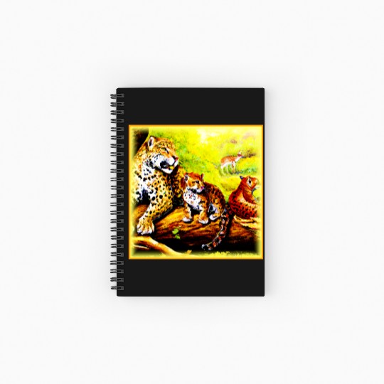 Jaguar Mom and Cubs Relaxing in Jungle. Buy Now Spiral Notebooks   Ruled Line