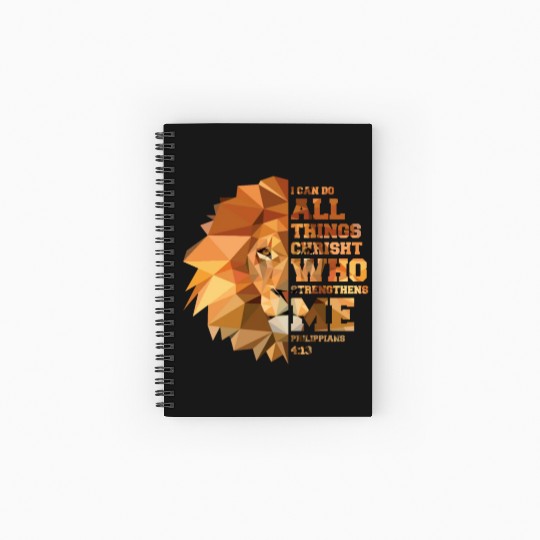 Philippians 4 13 Christian Bible Verse Lion Head Spiral Notebooks   Ruled Line