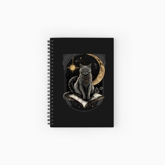 The Moon Tarot Card Celestial Cat Occult Ritual Spiral Notebooks   Ruled Line