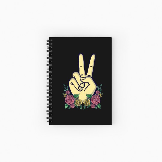 Peace Hand Sign Floral Positive Peace Lover Spiral Notebooks   Ruled Line