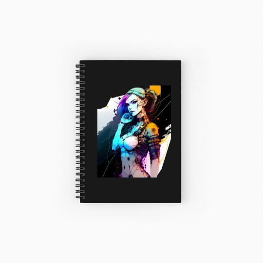 The Neon Future A Cyberpunk Girl with Purple Hair Spiral Notebooks   Ruled Line