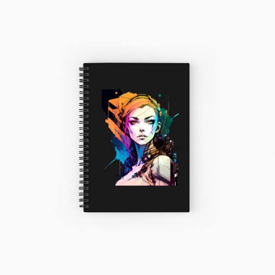 Glitch in the System A Cyberpunk Girl Illustrated Spiral Notebooks   Ruled Line