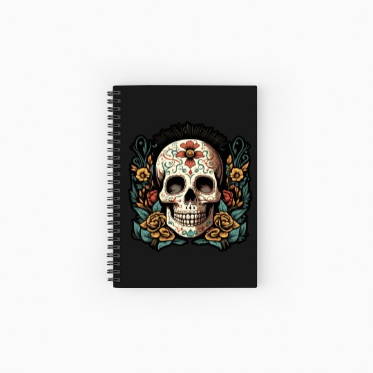 Skull Dia de los Muertos Halloween Tattoo Spiral Notebooks   Ruled Line