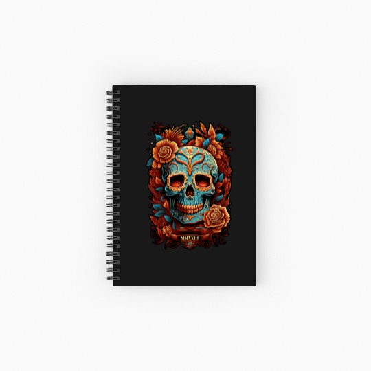 Skull Dia de los Muertos Halloween Tattoo Spiral Notebooks   Ruled Line