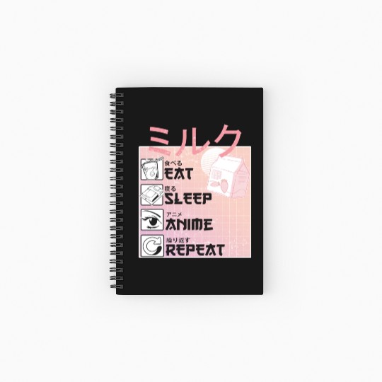 Eat Sleep Anime Repeat Straweberry Milk Japanese Spiral Notebooks   Ruled Line