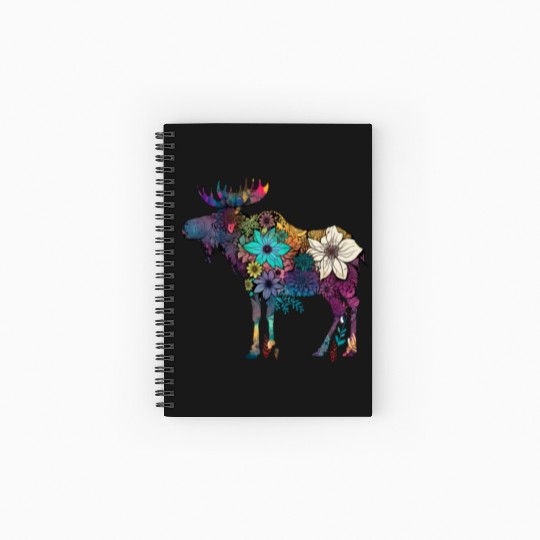 Floral Moose Elk Deer Wild Animal Watercolor Spiral Notebooks   Ruled Line
