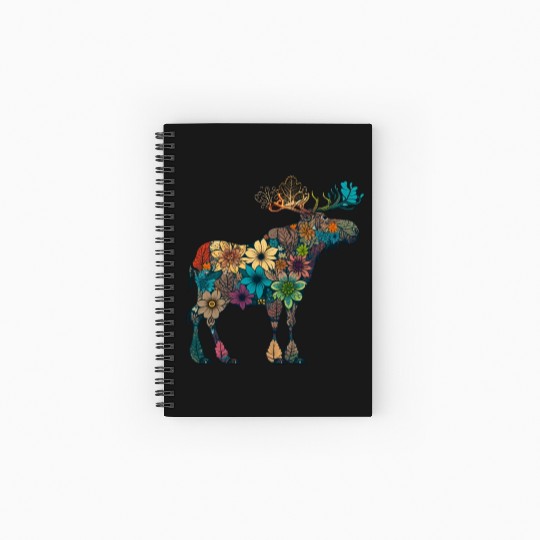 Floral Moose Elk Deer Wild Animal Watercolor 4 Spiral Notebooks   Ruled Line