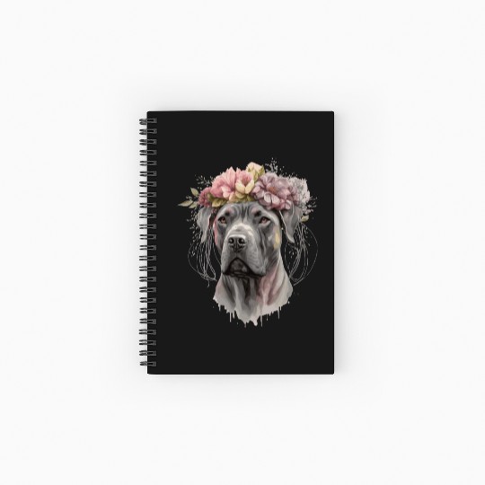 Cute Cane Corso Flower Crown Pet Dog Floral Puppy Spiral Notebooks   Ruled Line