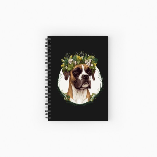 Cute Boxer Dog Flower Crown Pet Dog Floral Puppy Spiral Notebooks   Ruled Line
