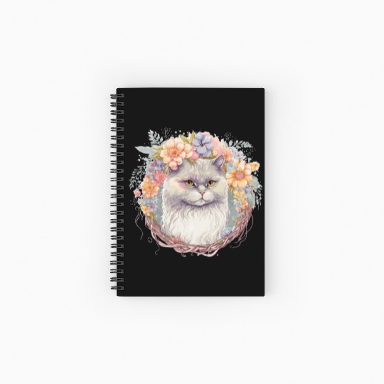 Cute Persian Cat Flower Crown Cats Pet Kitten Spiral Notebooks   Ruled Line